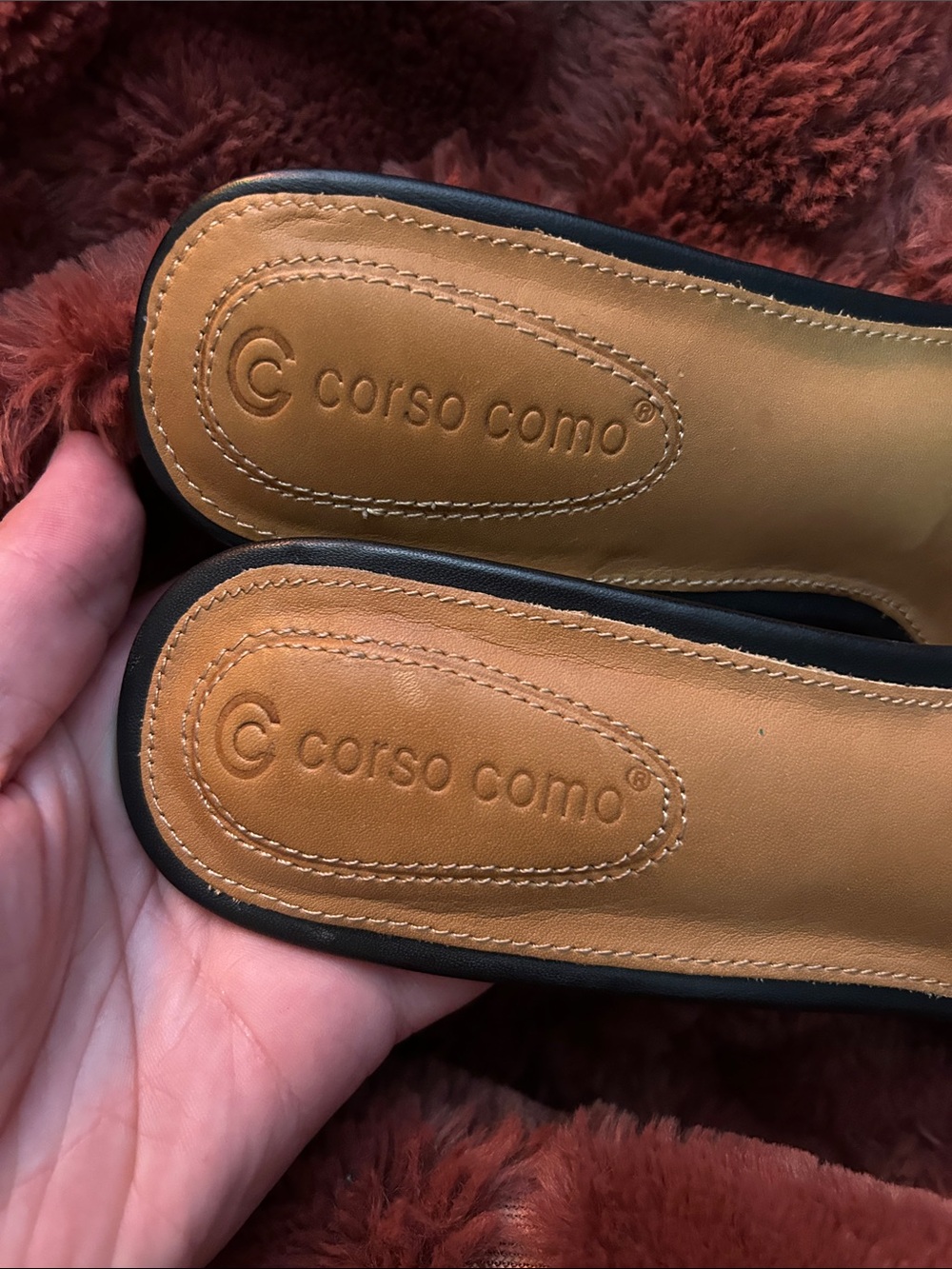 Corso Como Black Slide Mules with Tan Insole - Picture 7 of 8